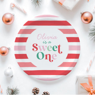 Christmas Candy Sweet One First Birthday Paper Plate