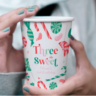 Christmas Candy Three is Sweet 3rd Birthday Paper Cups