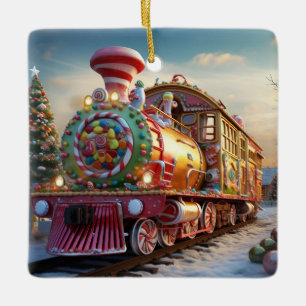 Christmas candy train ceramic ornament