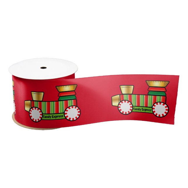 Christmas Candy Train Express 3 In. Satin Ribbon (Spool)