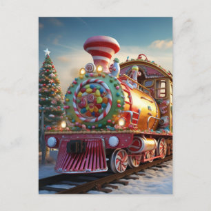 Christmas candy train postcard