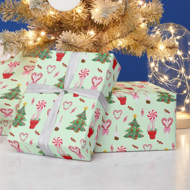 Christmas Candy Trees Pattern Wrapping Paper (Holidays)