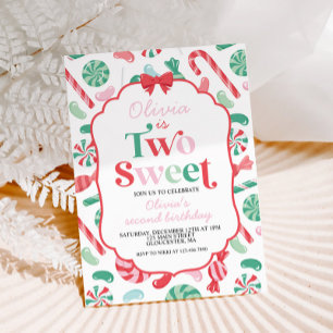 Christmas Candy Two Sweet 2nd Birthday Invitation