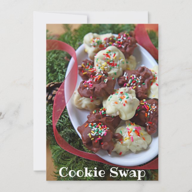 Christmas candy with ribbon and greenery invitation (Front)