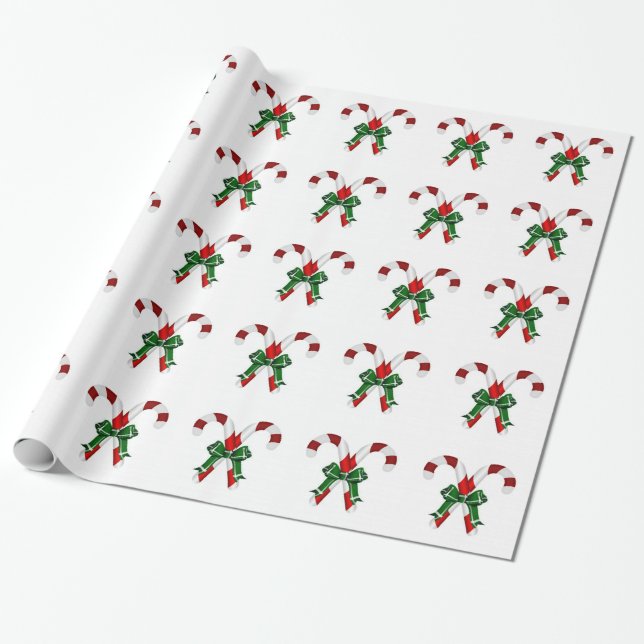 Christmas Candystick With Bow Wrapping Paper (Unrolled)