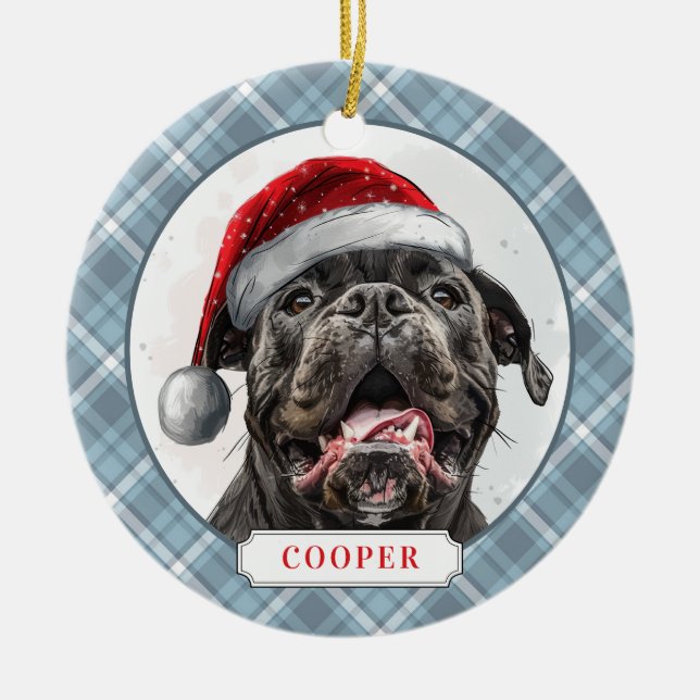 Christmas Cane Corso Ceramic Circle Ornament (Front)