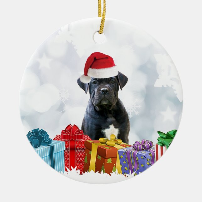 Christmas Cane Corso dog Ceramic Tree Decoration (Front)