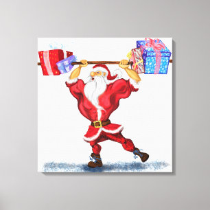Christmas Canvas Print Bodybuilder Santa with Gift