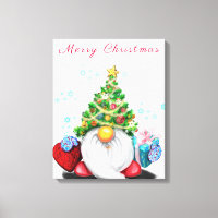 Christmas Canvas Print Gift Gnome with Gifts