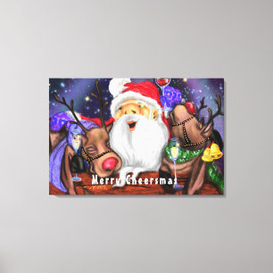 Christmas Canvas Print Santa and Reindeers