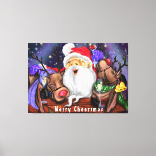 Christmas Canvas Print Santa and Reindeers