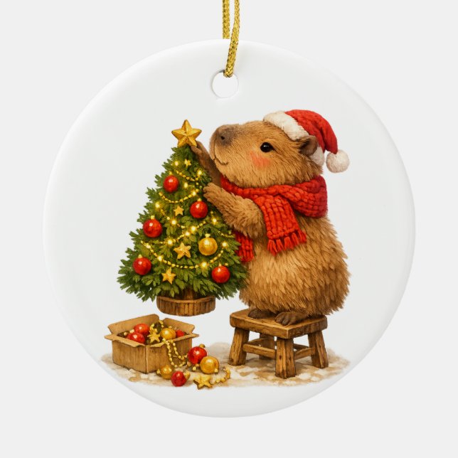 Christmas Capybara Decorating Tree Ceramic Tree Decoration (Front)