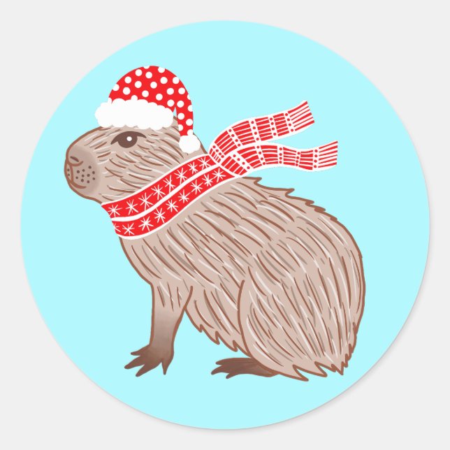 Christmas Capybara Funny Animal Lovers Classic Round Sticker (Front)