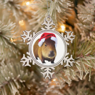 Christmas Capybara In Winter Background  Snowflake Pewter Christmas Ornament