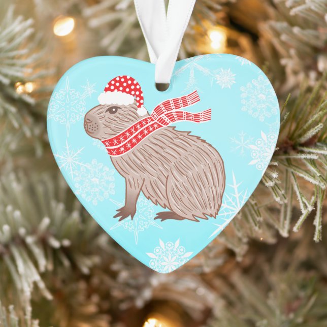 Christmas Capybara Lover Funny Heart Shaped Ornament (Tree)