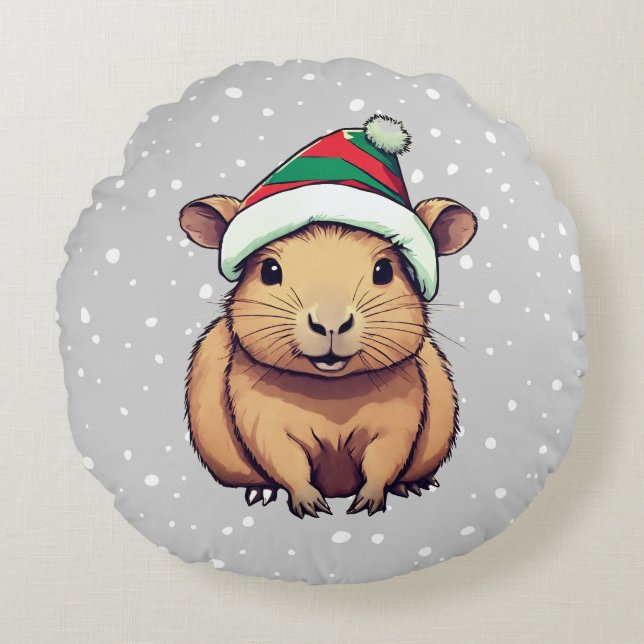 Christmas Capybara Round Cushion (Front)