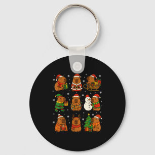 Christmas Capybara Santa Hat Funny Xmas Men Women Key Ring