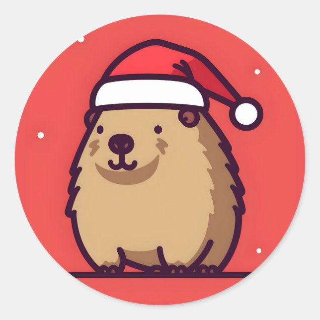 Christmas Capybara snow Classic Round Sticker (Front)