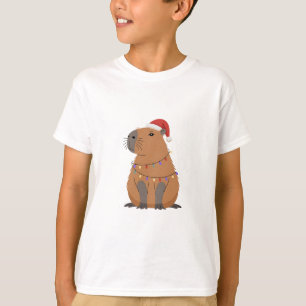 Christmas Capybara With Santa Hat Xmas Lights T-Shirt