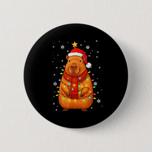 Christmas Capybara With Santa Hat Xmas Lights Tree 6 Cm Round Badge