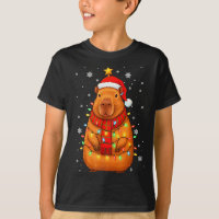 Christmas Capybara With Santa Hat Xmas Lights Tree