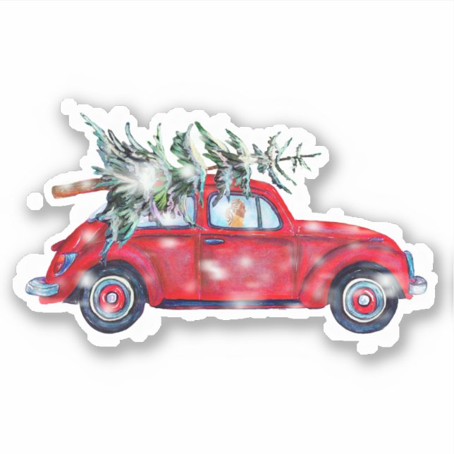 Christmas Car and Tree Vinyl Sticker (Front)