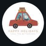 Christmas Car Bunny Personalised Happy Holidays Classic Round Sticker<br><div class="desc">Spread holiday cheer with these adorable Christmas Car Bunny Personalised Happy Holidays Classic Round Stickers. Featuring a cute bunny driving a festive car, these stickers are perfect for adding a personal touch to your holiday greetings. Customise them with your family name to create a unique and charming way to say...</div>