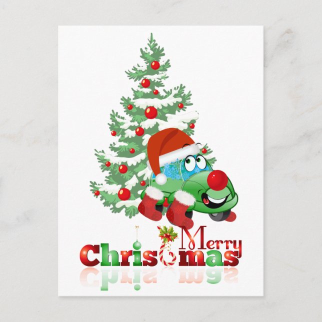 Christmas Car Cartoon Postcard (Front)