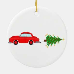 Christmas car towing tree ceramic tree decoration