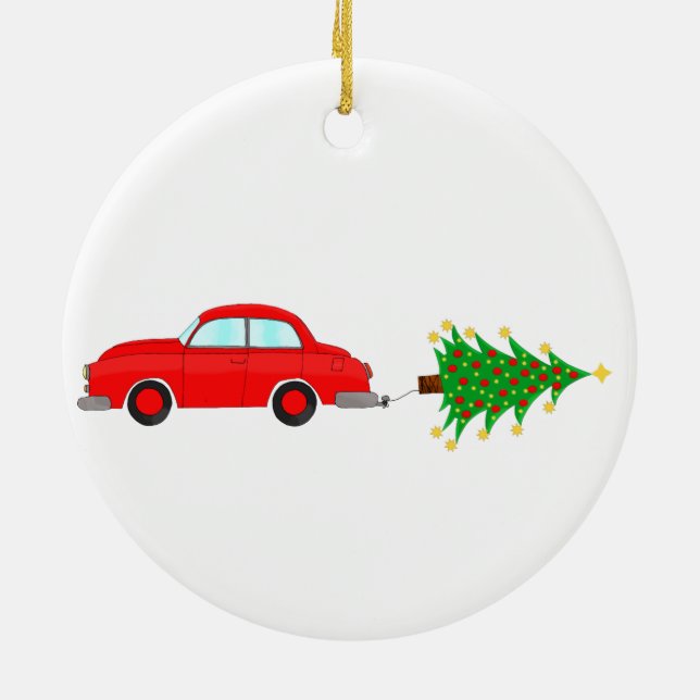 Christmas car towing tree ceramic tree decoration (Back)