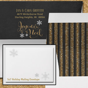 Christmas Card 5x7 Joyeux Noel Snowflakes Envelope