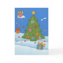 Christmas card Angels on cloud