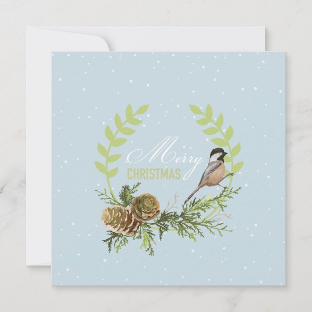 Christmas card bird, pine cones Xmas (Front)