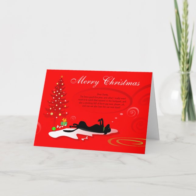 Christmas Card - Black Labrador Dog- Red (Front)