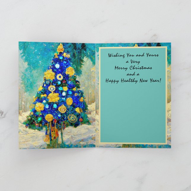 Christmas Card blue and gold trees Klimt stylised (Inside)