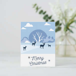 Christmas Card Blue Deer in Winter