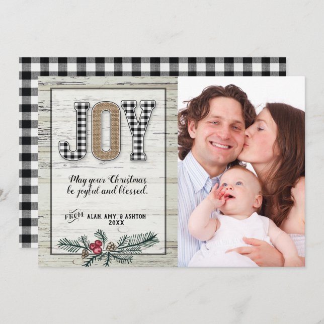 Christmas Card Buffalo Plaid Joy Farmhouse (Front/Back)