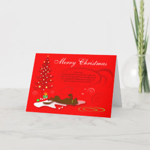 Christmas Card - Chocolate Labrador Dog - Red
