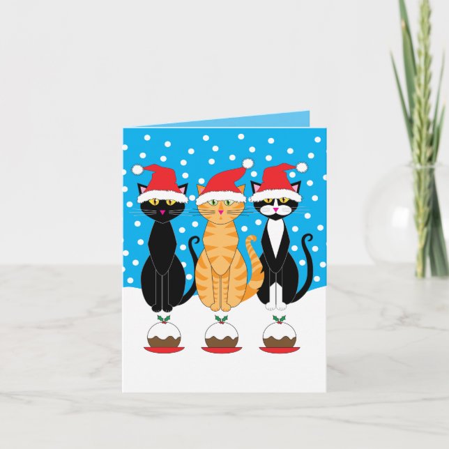 Christmas card: Christmas cats in red hats Holiday Card (Front)
