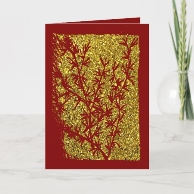 Christmas card Classic glitter and golden pine  (Front)