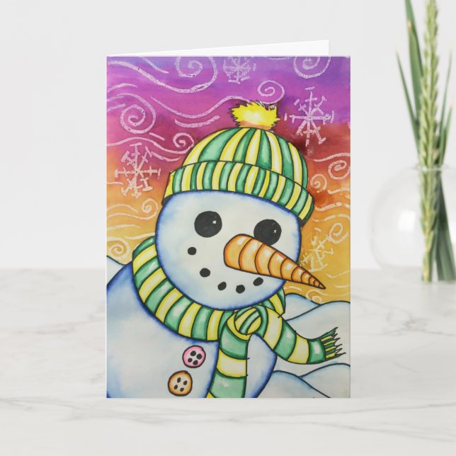 Christmas Card  Colourful Snowman   (Front)