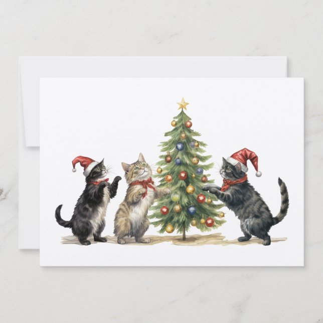 Christmas card craft paper rustic design cats (Front)