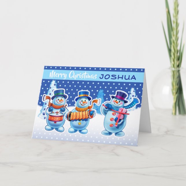Christmas card custom name snowmen musicians (Front)