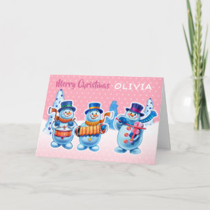 Christmas card custom name snowmen musicians