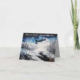 Christmas Card, Deer and santa clause flying Holiday Card
