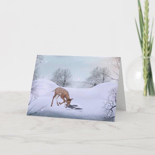Christmas Card-Deer in Snow-Wishing You the magic  Holiday Card (Front)