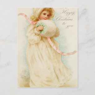 Christmas card depicting a girl with a muff