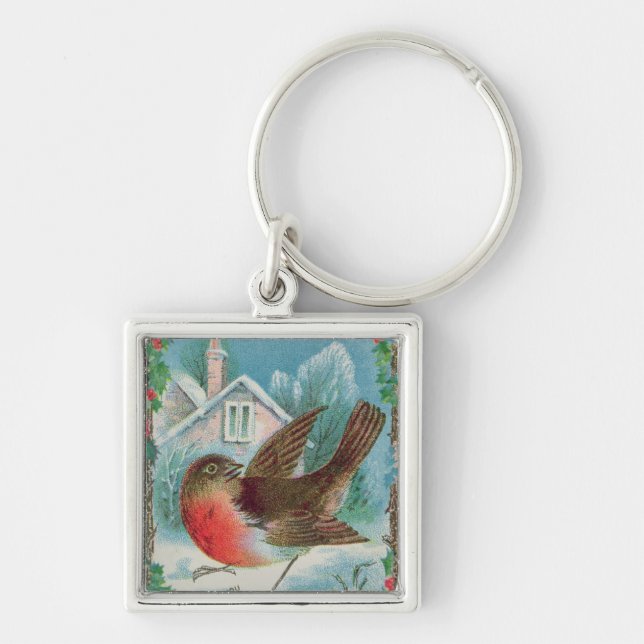 Christmas card depicting a robin key ring (Front)