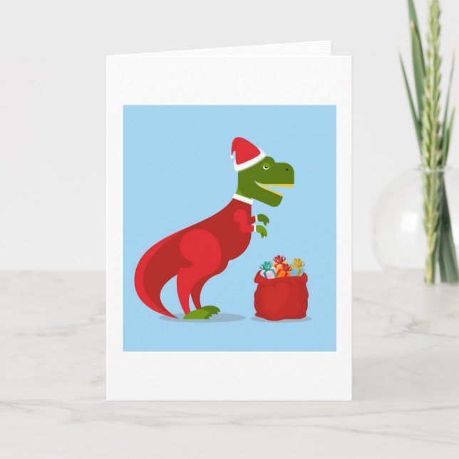 CHRISTMAS CARD DINOSAUR WITH Santa hat FOR KIDS (Front)