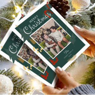 Christmas Card Family Photo Green Holiday